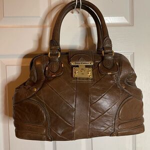 Vintage leather brown juicy Couture large satchel frame top crush lock .